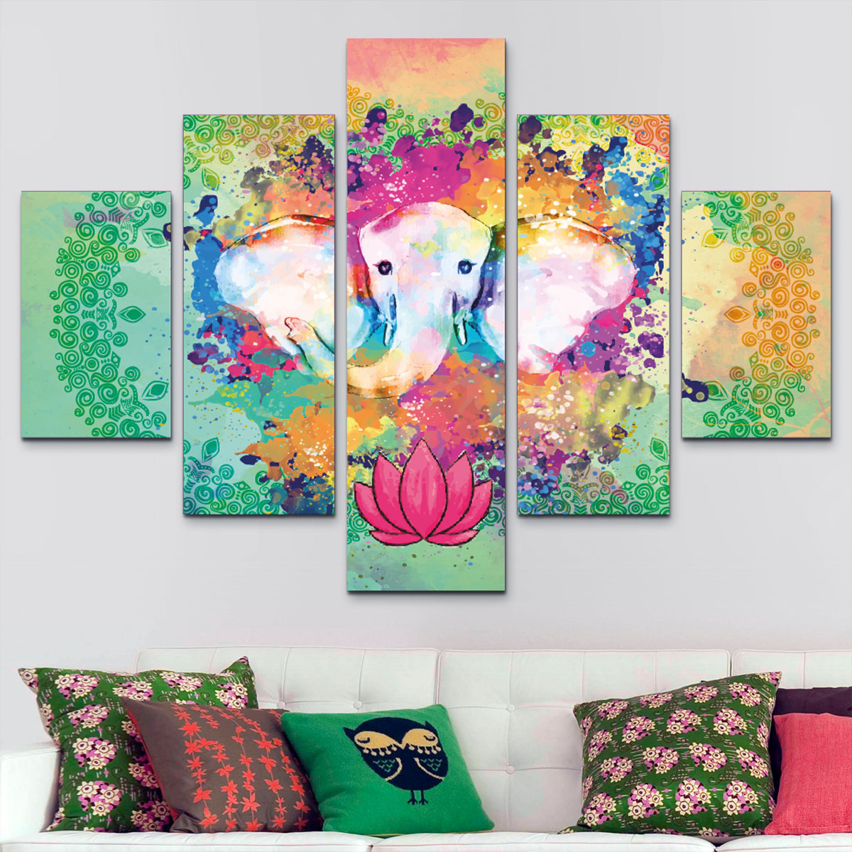 Cuadro decorativo Elefantes efecto acuarela 110 x 75