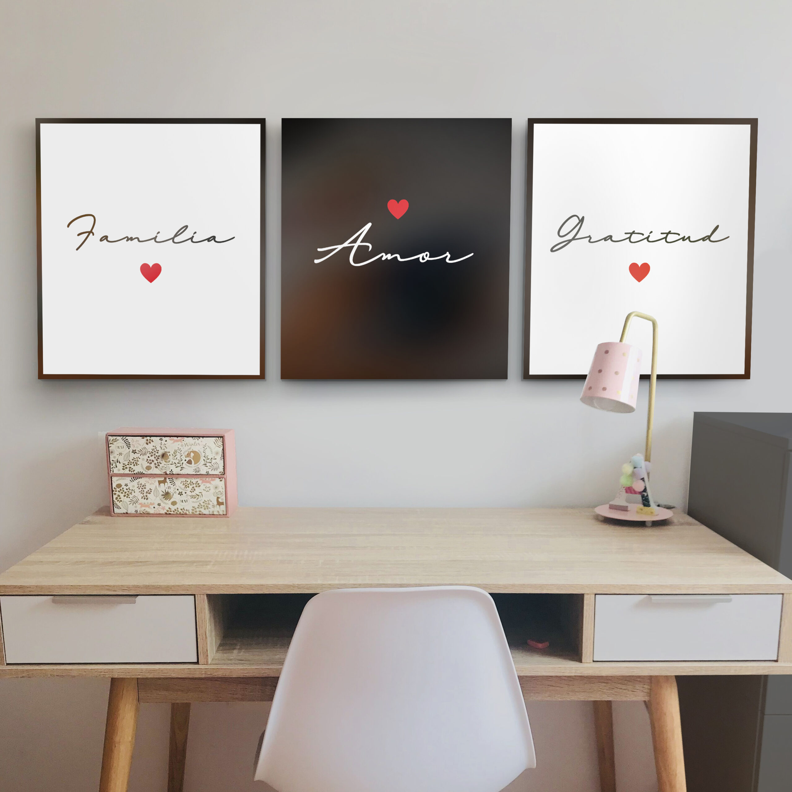 Familia Amor Gratitud (3 cuadros de 35cm x 40cm c/u) – Cuadros Decorativos